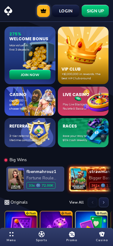 Flush mobile casino screenshot