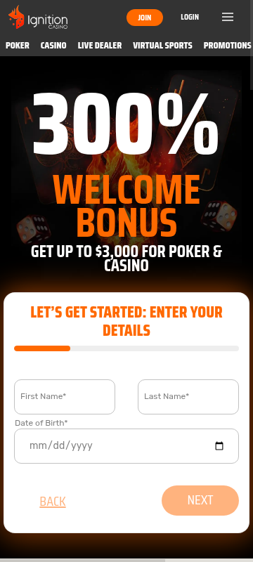 Ignition mobile casino screenshot